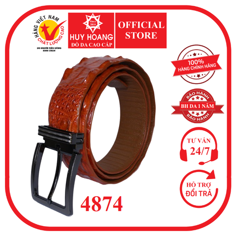 Dây nịt nam da cá sấu gai vip 3,5P đầu kim màu vàng bò HD4874