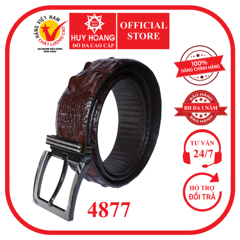 Dây nịt nam da cá sấu gai vip 4P đầu kim màu nâu đất HD4877