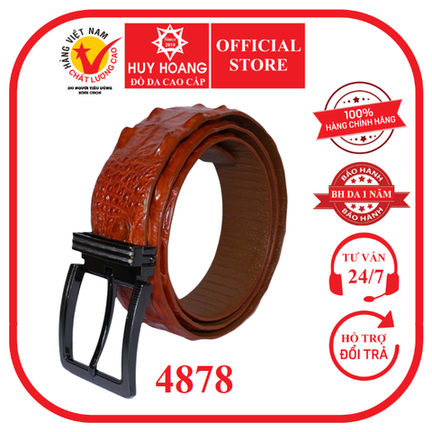 Dây nịt nam da cá sấu gai vip 4P đầu kim màu vàng bò HD4878