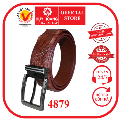 Dây nịt nam da cá sấu gai vip 4P đầu kim màu nâu đỏ HD4879