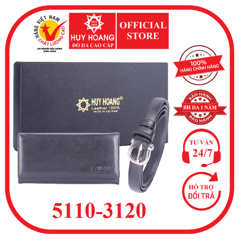 Thắt lưng & Ví nữ Huy Hoàng da bò màu đen HD5110-HD3120