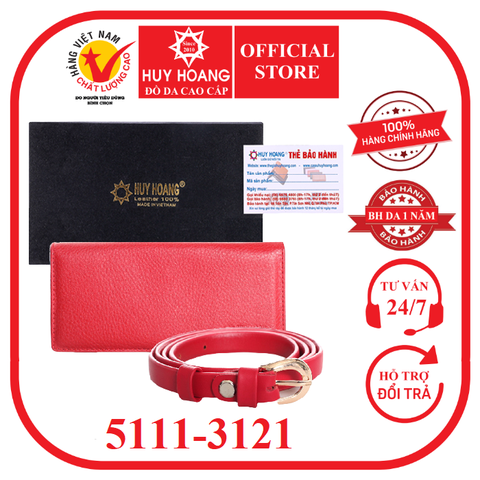 Ví & thắt lưng nữ da bò Huy Hoàng màu đỏ HD3121-HD5111