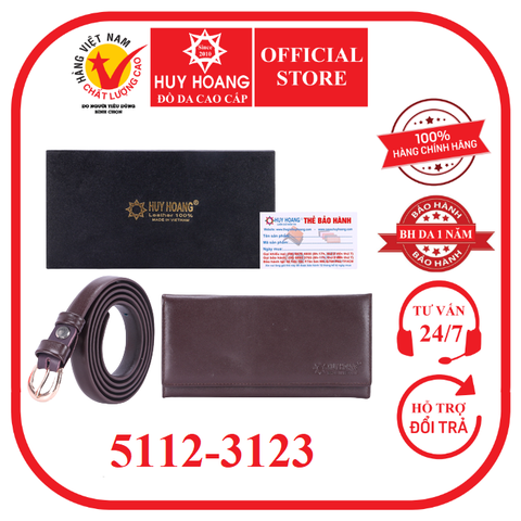 Thắt lưng & Ví nữ Huy Hoàng da bò màu nâu HD5112-HD3123