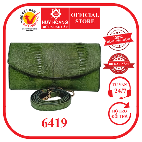 Túi đeo da đà điểu da chân màu xanh rêu HD6419