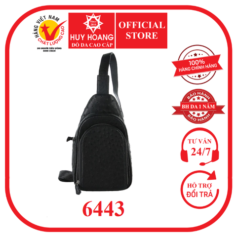 Túi đeo trước nam da đà điểu màu đen HD6443
