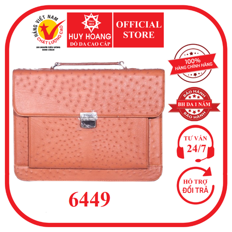 Cặp táp nam da đà điểu Huy Hoàng màu vàng bò HD6449