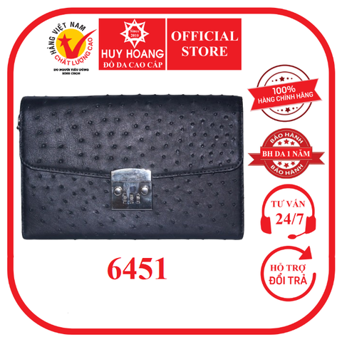 Túi cầm tay nữ Huy Hoàng da đà điểu màu đen HD6451