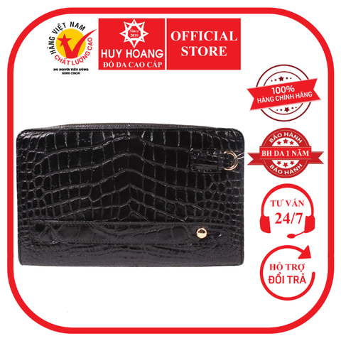 Túi cầm tay da cá sấu da bụng màu đen HD6710