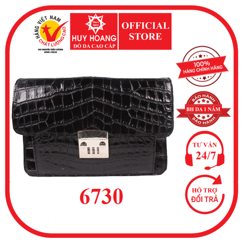 Cặp cầm tay da cá sấu da bụng màu đen HD6730