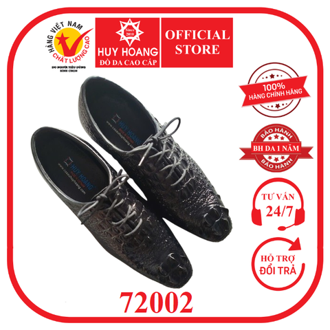 Giày tăng chiều cao da cá sấu Huy Hoàng cột dây màu đen HD72002