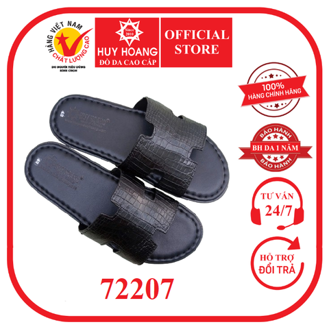 Dép nam Huy Hoàng da cá sấu cao cấp màu đen HD72207