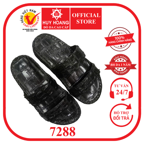 Dép nam Huy Hoàng da cá sấu 2 quai ngang màu đen HD7288