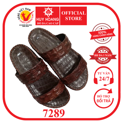 Dép nam Huy Hoàng da cá sấu 2 quai ngang màu nâu đất HD7289