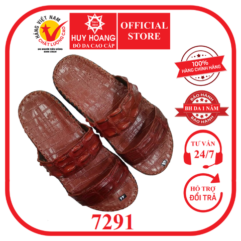 Dép nam Huy Hoàng da cá sấu 2 quai ngang màu nâu đỏ HD7291
