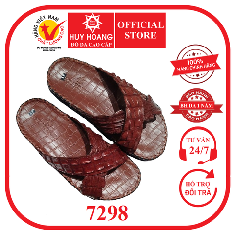 Dép nam Huy Hoàng da cá sấu 2 quai xéo màu nâu đỏ HD7298