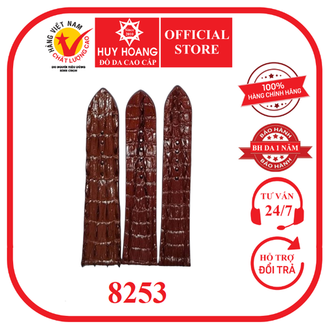 Dây đồng hồ Huy Hoàng da cá sấu gai đuôi size 22, 24, 26 màu nâu đỏ HD8253