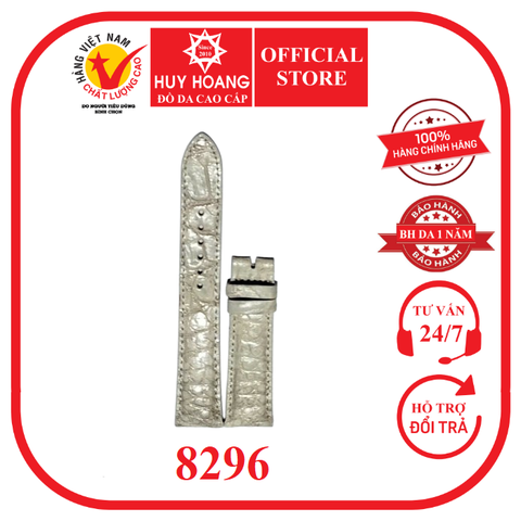Dây đồng hồ da cá sấu size 18, 20 màu bạch tạng HD8296