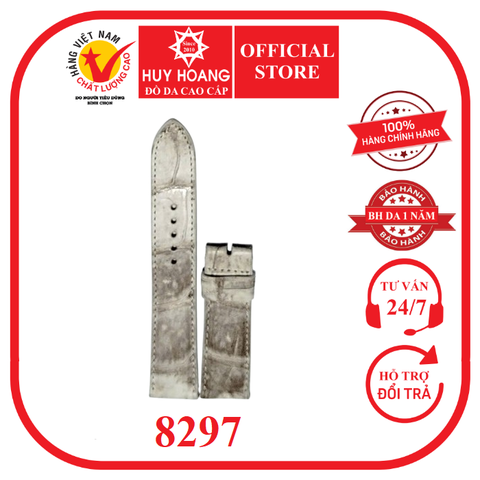 Dây đồng hồ da cá sấu size 22 màu bạch tạng HD8297