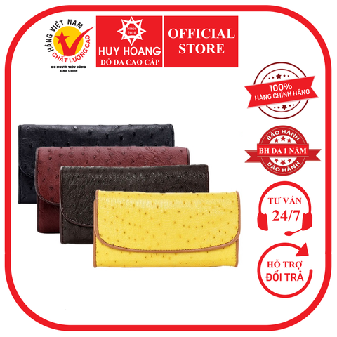 Bóp da đà điểu 3 gấp nâu đỏ, vàng, đen, nâu đất HD3403-04-05-06