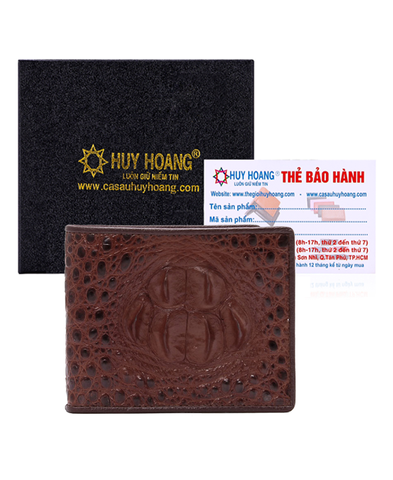 Bóp nam da cá sấu đầu gù màu nâu đỏ HD2214