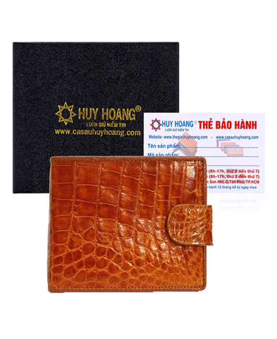 Bóp nam da cá sấu nút bấm màu vàng bò HD2218