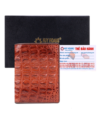 Bóp nam da cá sấu kiểu đứng gai đuôi màu nâu đỏ HD2259