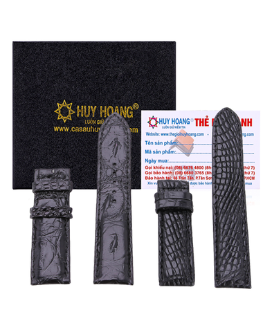 Dây đồng hồ Huy Hoàng da cá sấu size 22, 24, 26 màu đen HD8206