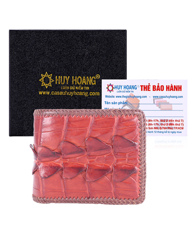 Bóp nam da cá sấu đan viền gai đuôi màu nâu đỏ HD2246
