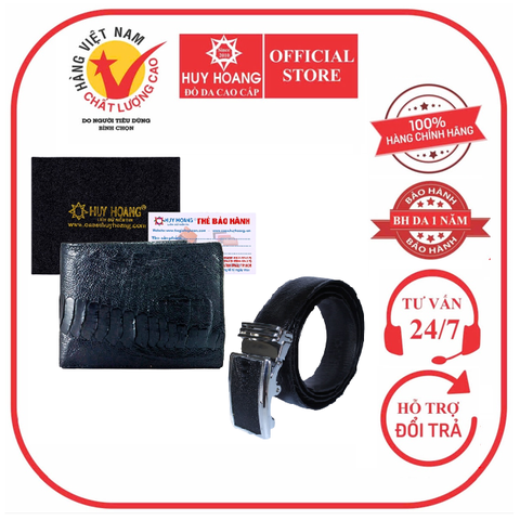 Bóp & Dây nịt nam da đà điểu da chân màu đen HD2402-HD4401