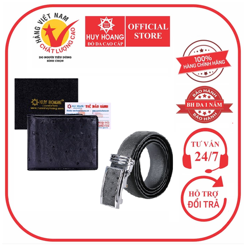 Bóp & Dây nịt nam da đà điểu da bụng màu đen HD2405-HD4443
