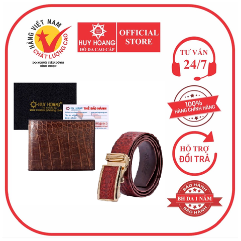 Bóp & Dây nịt nam da cá sấu màu nâu đỏ HD2202-HD4240