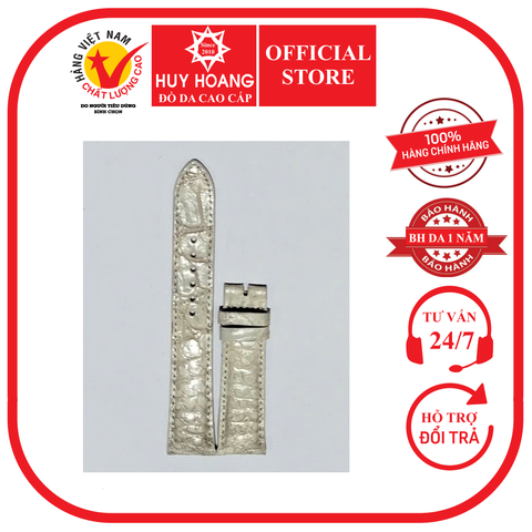 Dây đồng hồ da cá sấu size 18, 20 màu bạch tạng HD8296