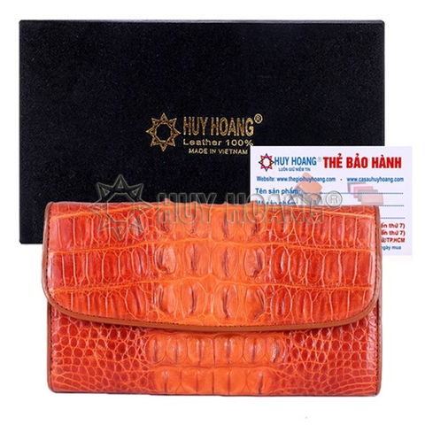 Ví nữ da cá sấu 3 gấp gai màu vàng bò HD3201