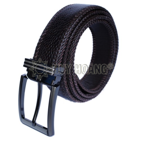 Dây nịt nam da đà điểu đan viền 3,5P đầu kim màu nâu đất HD4461