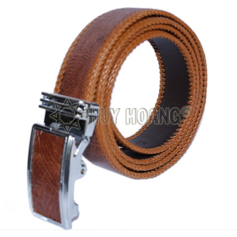 Dây nịt nam da đà điểu đan viền 3,5P màu vàng bò HD4464