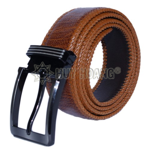 Dây nịt nam da đà điểu đan viền 4P đầu kim màu vàng bò HD4467