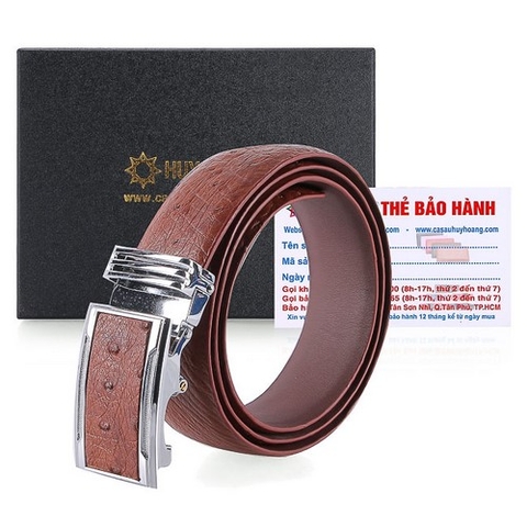 Dây nịt nam da đà điểu da hột 3,5P màu nâu đỏ HD4446