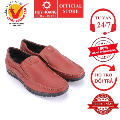 Giày mọi Huy Hoàng da bò xỏ chân màu nâu đỏ HD7707