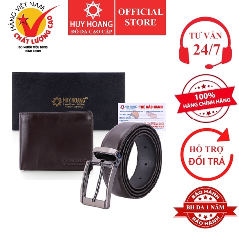 Bóp nam & Dây nịt nam da bò màu nâu HD2103-HD4130