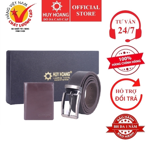 Bóp & Dây nịt nam Huy Hoàng da bò màu nâu HD2109-HD4121