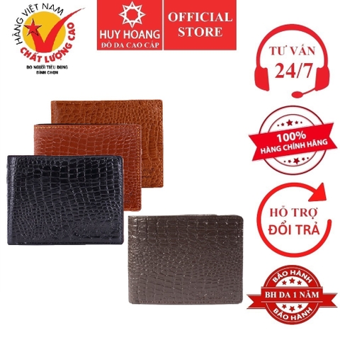 Bóp nam da bò vân cá sấu gai nhỏ màu đen HD2111