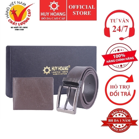 Bóp & Dây nịt nam Huy Hoàng đầu kim màu nâu HD2115-HD4109
