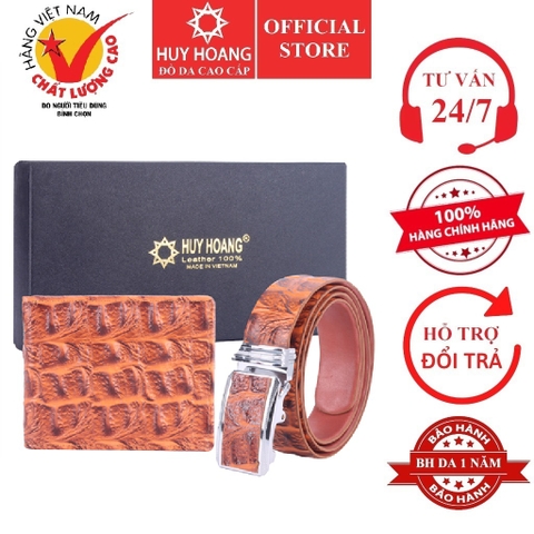 Bóp & Dây nịt nam da bò vân cá sấu màu vàng bò HD2116-HD4116