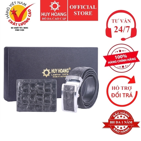 Bóp & Dây nịt nam da bò vân cá sấu màu đen HD2117-HD4117