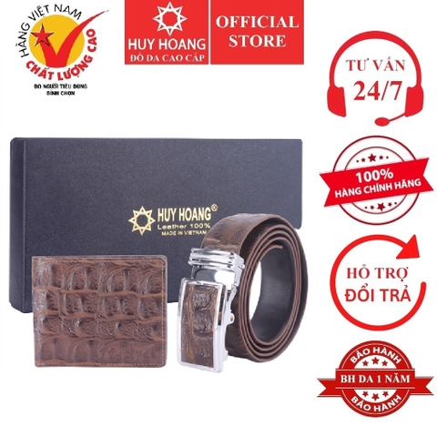 Bóp & Dây nịt nam da bò vân cá sấu màu nâu HD2118-HD4118