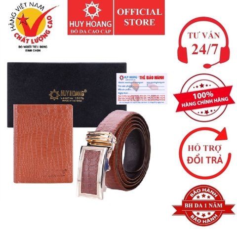 Bóp & Dây nịt nam da bò vân cá sấu màu nâu HD2121-HD4115