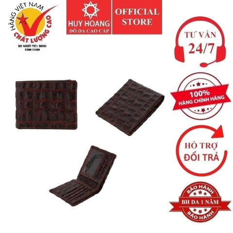 Bóp nam da bò vân cá sấu màu nâu đỏ HD2148