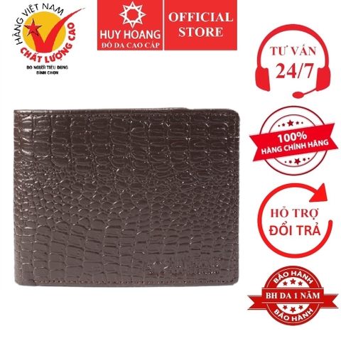 Bóp nam Huy Hoàng vân cá sấu màu nâu đậm HD2152