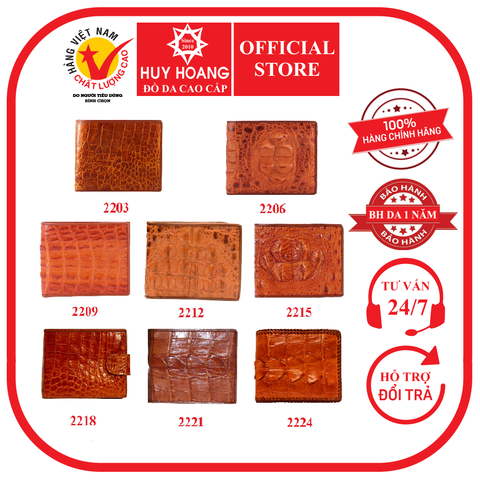 Bóp nam da cá sấu nhiều loại màu vàng bò HK2203-06-09-12-15-18-21-24