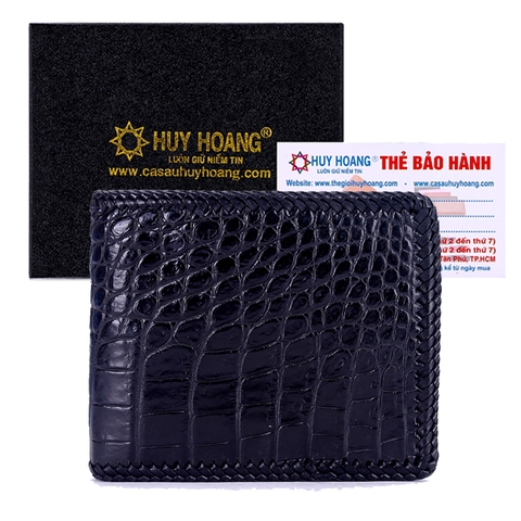 Bóp nam da cá sấu đan viền da bụng màu đen HD2254
